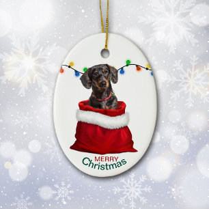 Décoration En Céramique Black Tan Dachshund Chien en vacances sac cadeau