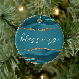 Décoration En Céramique Blessing Inspirational Word Teal Turquoise Agate