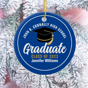 Décoration En Céramique Bleu Blanc Lycée Diplômé Personnalisé 2025