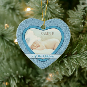 Décoration En Céramique Bleu Coeur Frotl Baby Premier Noël
