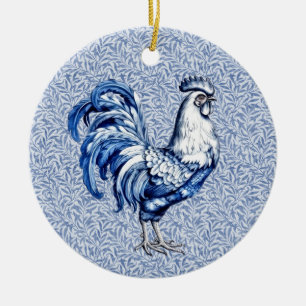 Décoration En Céramique Bleu Delft Et Poulet Blanc Rooster