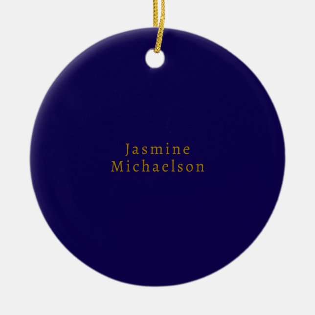 Décoration En Céramique Bleu foncé et or mignon minimaliste Nom propre (Devant)