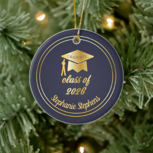 Décoration En Céramique Bleu Gold Casquette Graduation 2024 Photo