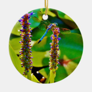 Décoration En Céramique Bleu libellule et fleurs