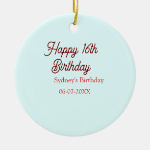 Décoration En Céramique Bleu pastel rouge joyeux 16e anniversaire nom date