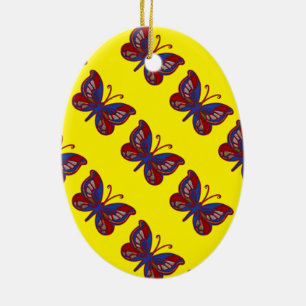 Décoration En Céramique Bleu rouge Papillon-Ornement ovale jaune