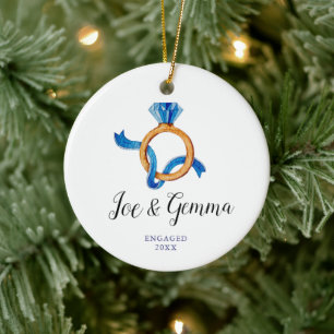 Décoration En Céramique Bleu Simple Bleu Bague Fiançailles Engagé Couple X