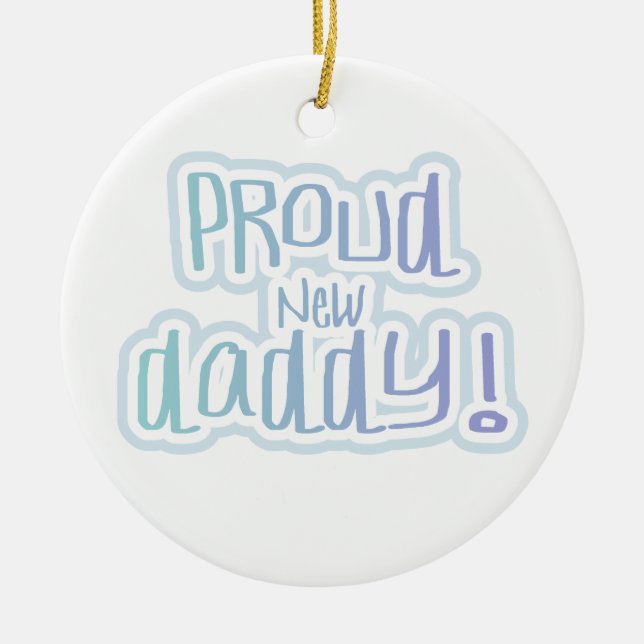 Décoration En Céramique Bleu Texte Fier Nouveau Daddy Cadeaux (Devant)