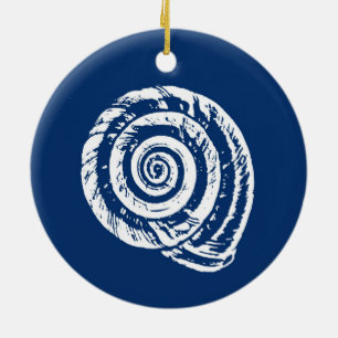 Décoration En Céramique Bloc de coquillages en spirale Impression, bleu et