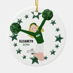 Décoration En Céramique Blonde Cheer Green & White Pom Poms