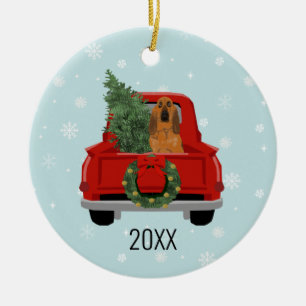 Décoration En Céramique Bloodhound Chien Noël Camion Rouge