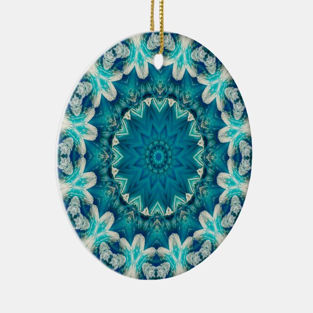 Décoration En Céramique Blue Aqua Mandala Rosette Retro Hippie (Droite)