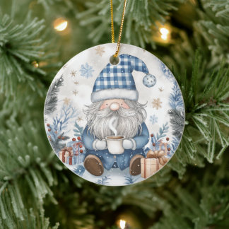 Décoration En Céramique Blue Christmas Gnome 