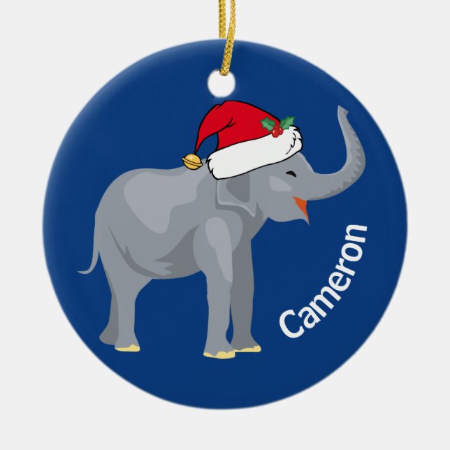 Décoration En Céramique Blue Elephant mignon Monogramme Noël (Devant)