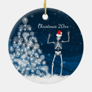 Décoration En Céramique Blue et white Santa Skeleton "Christmas 20xx" Cera