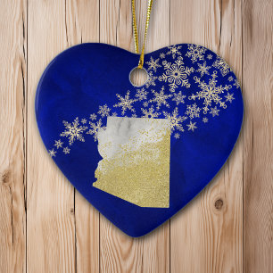 Décoration En Céramique Blue Gold Snowflake Arizona Coeur