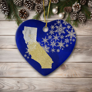 Décoration En Céramique Blue Gold Snowflake Californie Coeur