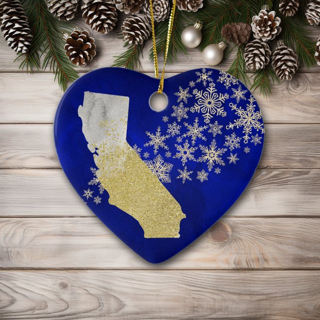 Décoration En Céramique Blue Gold Snowflake Californie Coeur (Créateur téléchargé)
