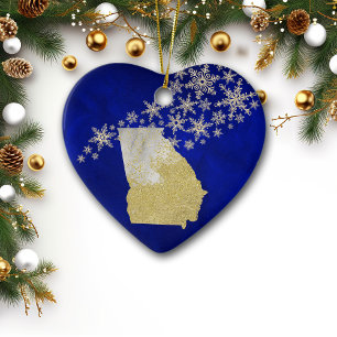 Décoration En Céramique Blue Gold Snowflake Georgia Heart