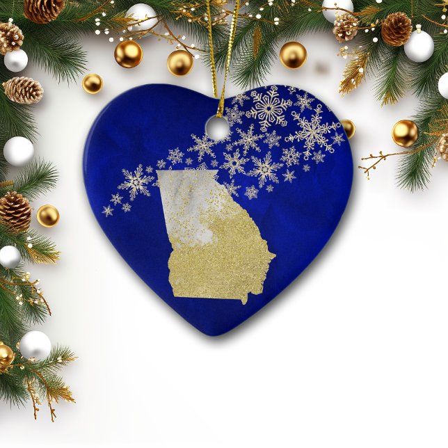 Décoration En Céramique Blue Gold Snowflake Georgia Heart (Créateur téléchargé)
