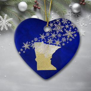 Décoration En Céramique Blue Gold Snowflake Minnesota Coeur