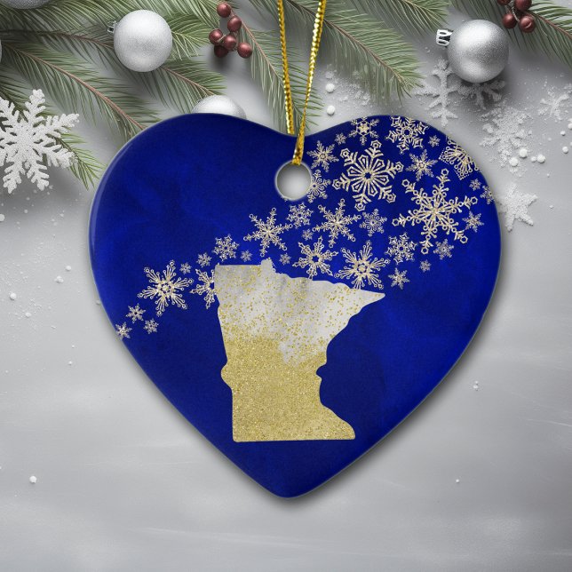 Décoration En Céramique Blue Gold Snowflake Minnesota Coeur (Créateur téléchargé)