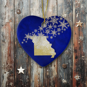 Décoration En Céramique Blue Gold Snowflake Missouri Heart