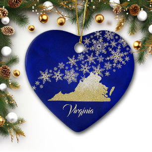 Décoration En Céramique Blue Gold Snowflake Virginia Heart