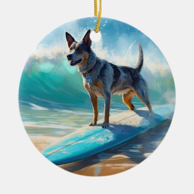 Décoration En Céramique Blue Heeler Beach Surfing Peinture (Devant)