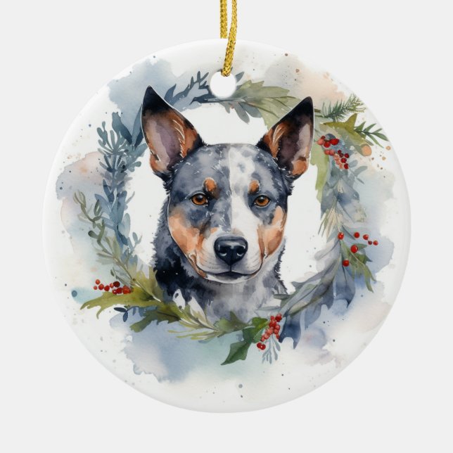 Décoration En Céramique Blue Heeler Christmas Wreath Festive Pup (Devant)