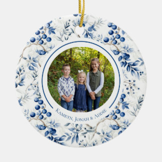 Décoration En Céramique Blue Holly Toile Circle Ornament
