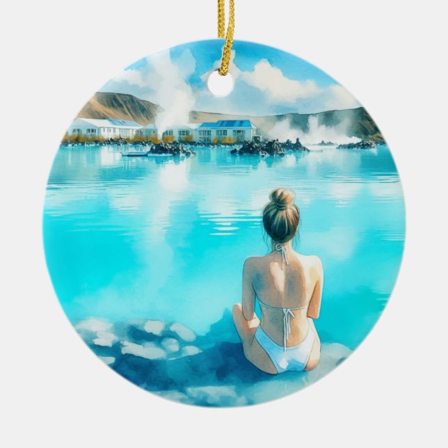Décoration En Céramique Blue Lagoon Islande Aquarelle (Devant)