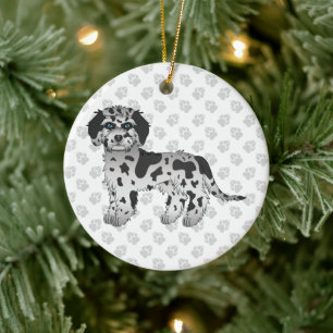Décoration En Céramique Blue Merle Mini Goldendoodle Cartoon Chien & Texte