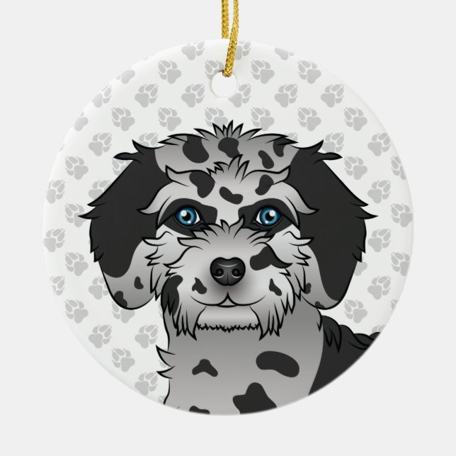 Décoration En Céramique Blue Merle Mini Goldendoodon Cartoon Tête de chien (Devant)