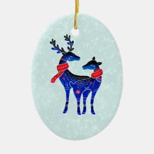 Décoration En Céramique Blue Nordic Christmas Reindeer Pair