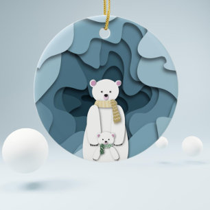 Décoration En Céramique Blue Polar Ours Maman et bébé 1er Noël