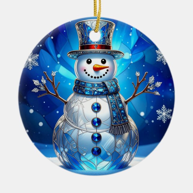 Décoration En Céramique Blue Snowman Snowflakes Holiday Ornament (Devant)