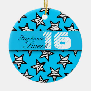 Décoration En Céramique Blue zebra stars Sweet 16 Anniversaire Ornament