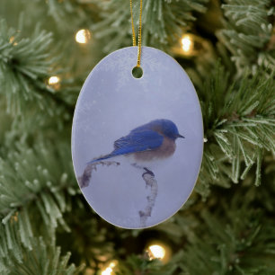 Décoration En Céramique Bluebird in Snowy Winter Trees - Vacances