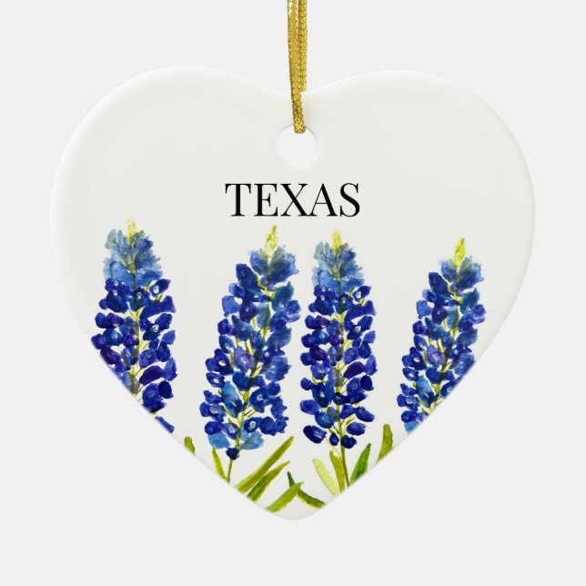 Décoration En Céramique Bluebonnets Texas State Flowers Lupine Watercolor (Devant)