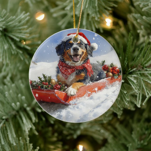 Décoration En Céramique Bluetick Coonhound Dog dans Sledge Noël (Arbre)