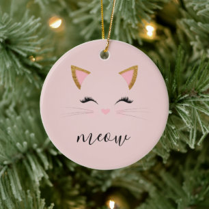 Décoration En Céramique Blush PInk Meow Whiskers Kitty