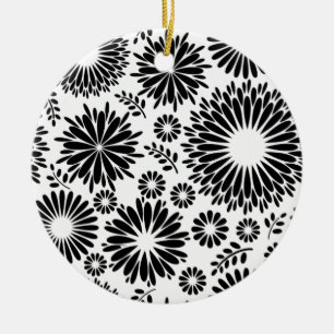 Décoration En Céramique Boho fleurs Motif floral vectoriel noir et blanc