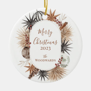 Décoration En Céramique Boho Rustique Noël aquarelle personnalisée