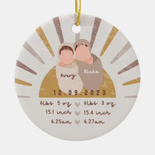Décoration En Céramique Boho Sun Baby Twins Statistiques de naissance Gard