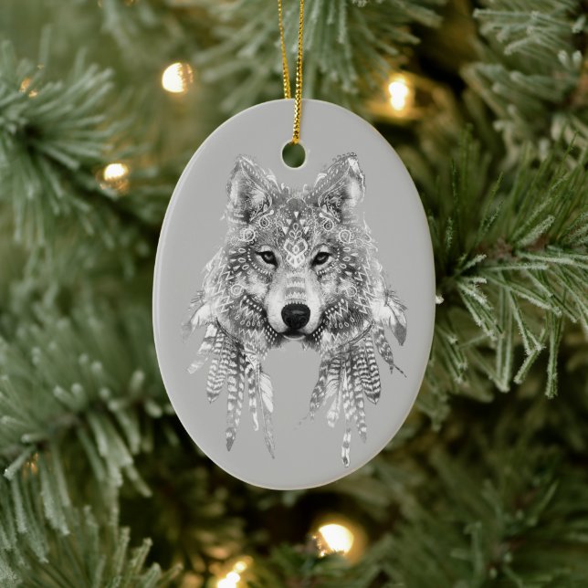 Décoration En Céramique Boho Wolf personnalisable (Arbre)