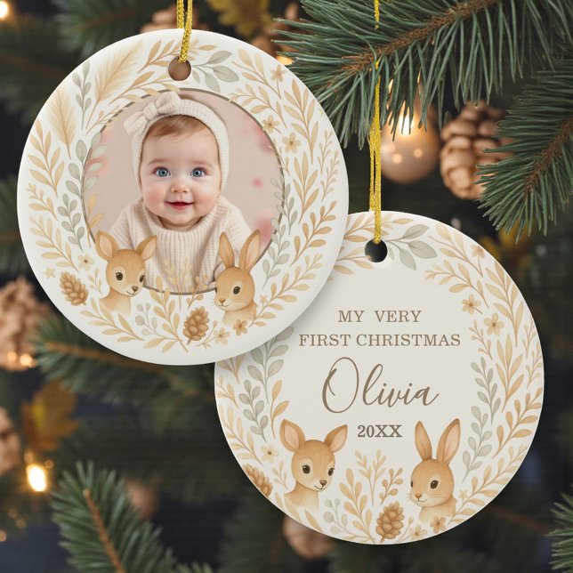 Décoration En Céramique Boho Woodland Baby First Christmas Keepsake (Créateur téléchargé)
