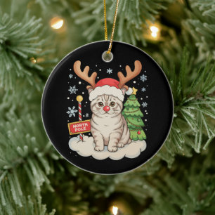 Décoration En Céramique Bois de Renne de Chat Sapin de Noël Xmas Vacances