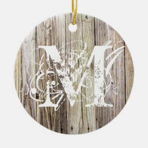 Décoration En Céramique Bois rustique Monogramme Ornament de Noël