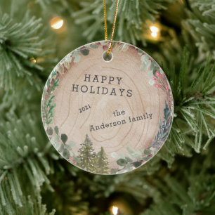 Décoration En Céramique Bois Slice Happy Holidays Photo